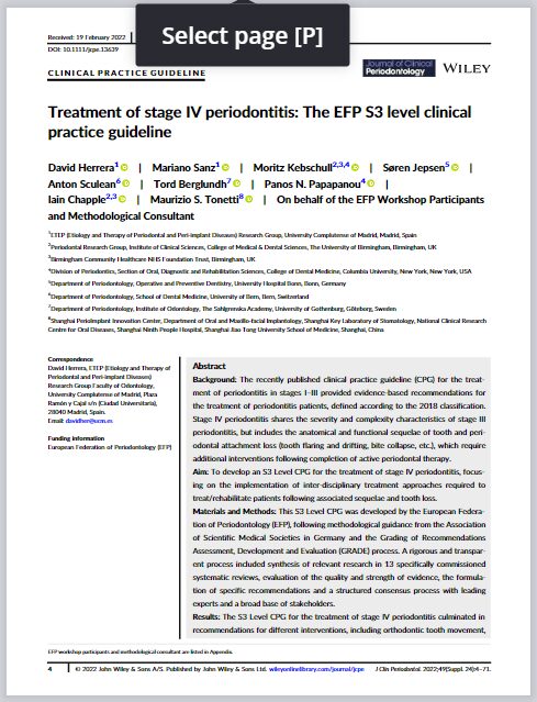 Treatment of stage IV periodontitis: The EFP S3 level clinical practice guideline